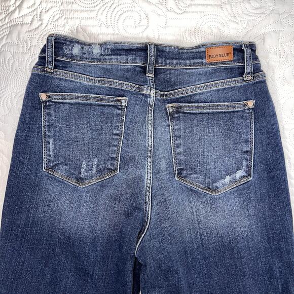 Judy Blue Jeans Size 13/31 Wide Leg Raw Hem Distressed Crop High Rise JB82593DK - Picture 13 of 15